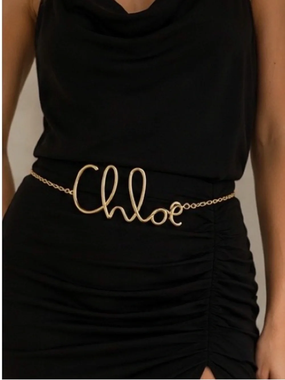 Chloe Gold Script Logo Chain Waist Belt